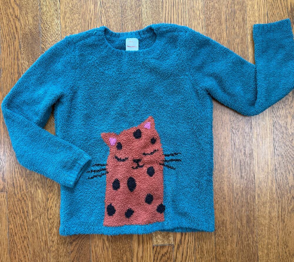 Hanna Andersson Girls' Cat Marshmellow Sweater Size 8